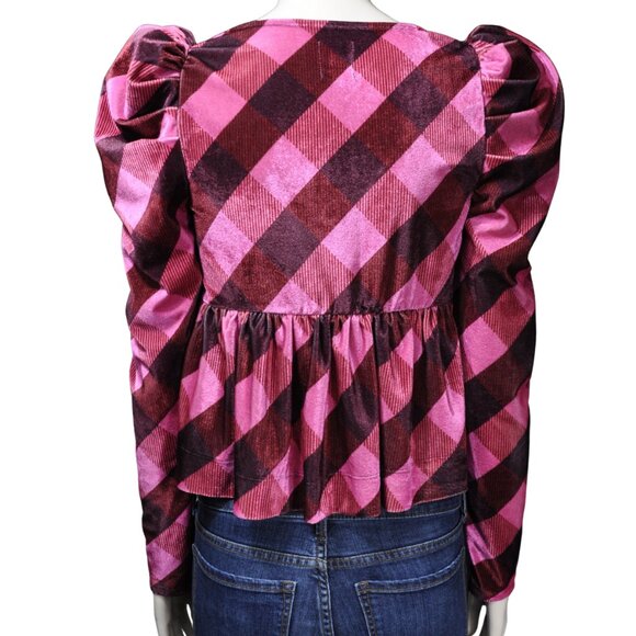 Maeve by Anthropologie Argyle Velvet Tie-Front Peplum Top – XS - Picture 6 of 12